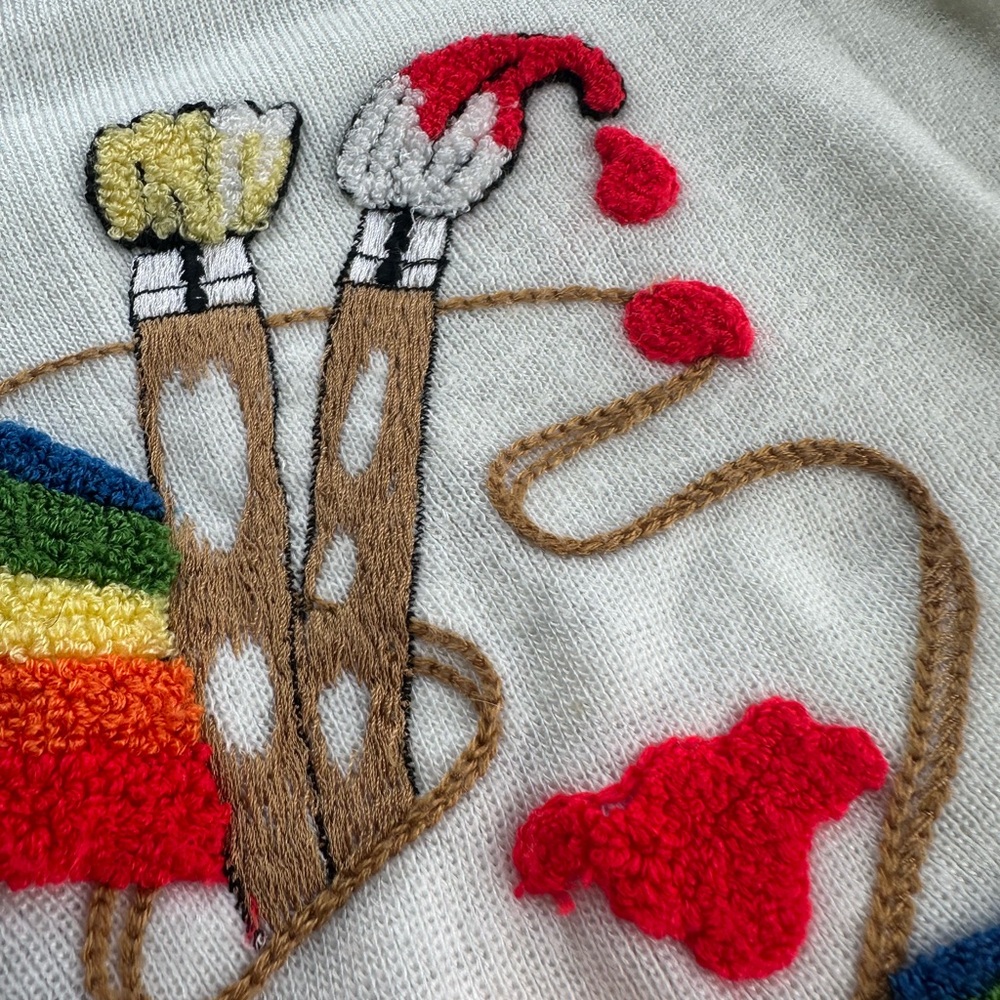 Vintage sweater rainbow paint love color art size small unique embossed - Picture 6 of 8